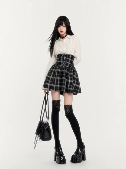 High-Waist Corset Plaid Suspender Skirt