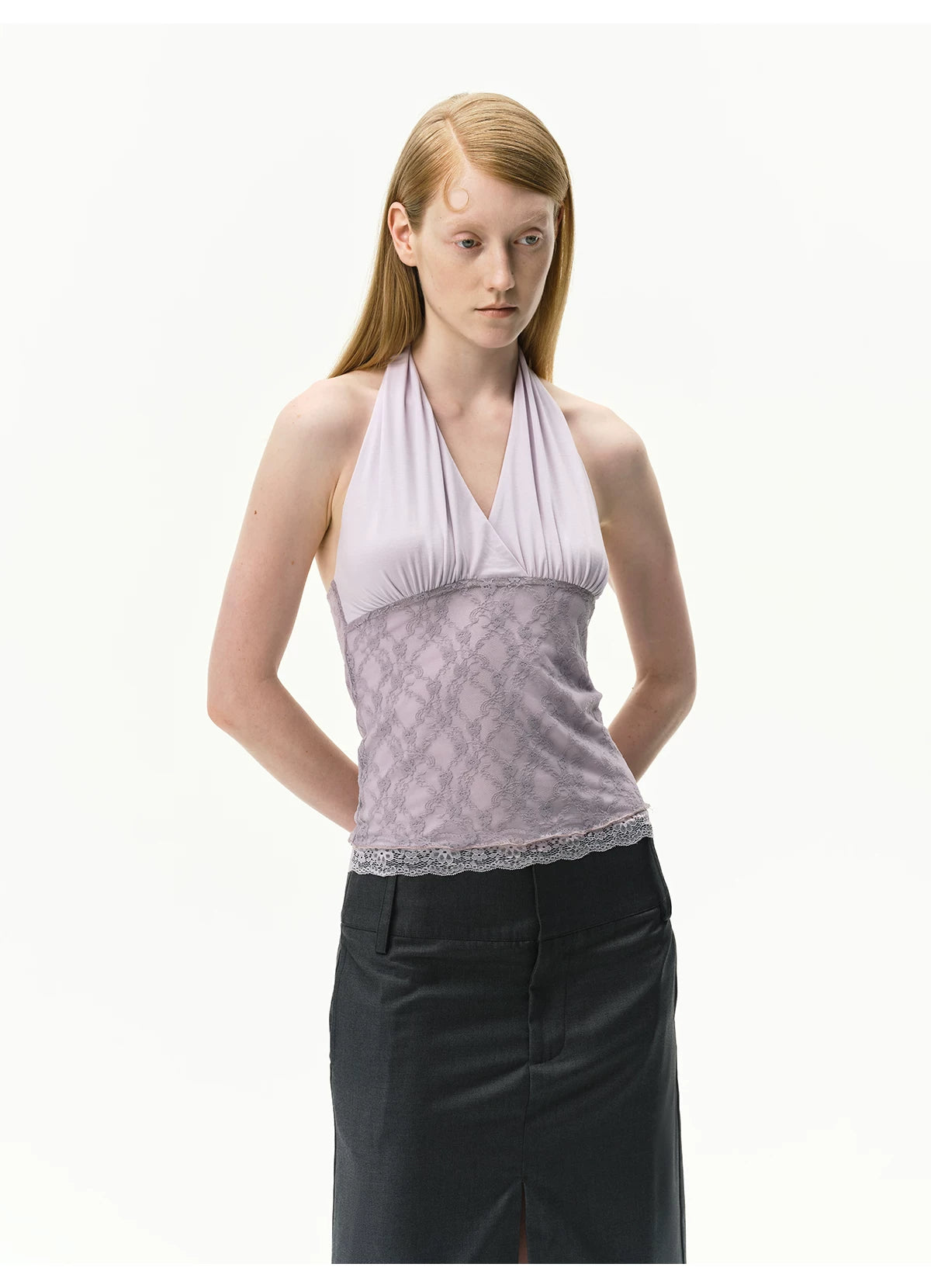 Lyocell Lace Panel Halter Top