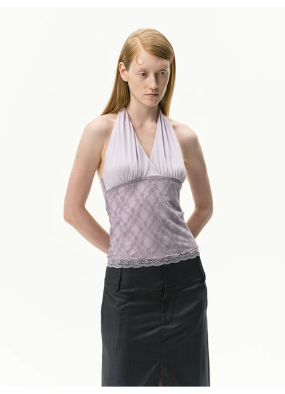 Lyocell Lace Panel Halter Top