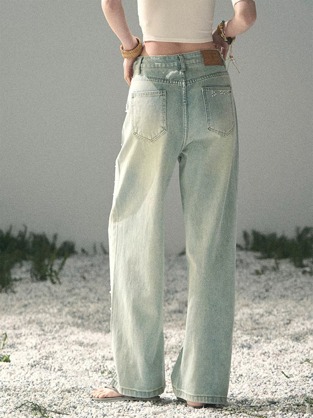 Pearl Studded Straight Leg Jeans