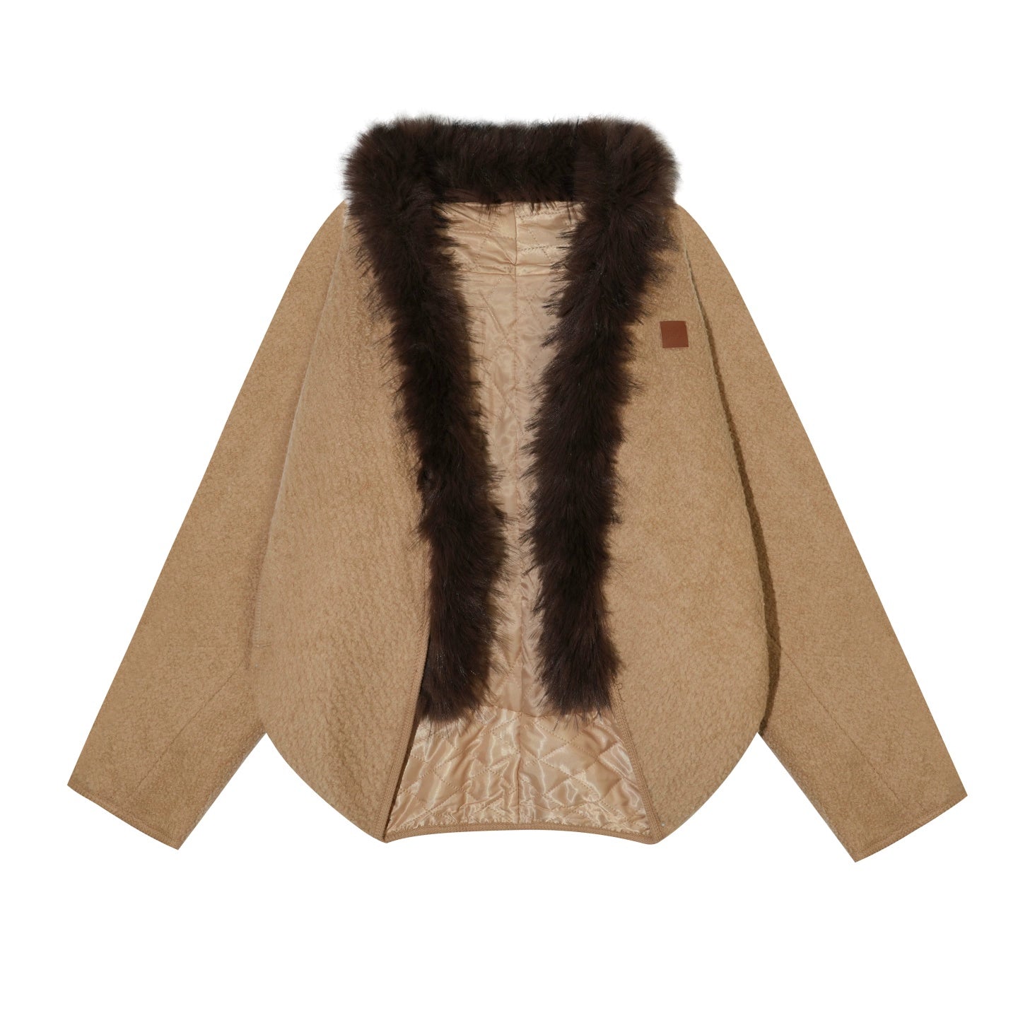 Wool-Blend Fur-Trim Cape Jacket