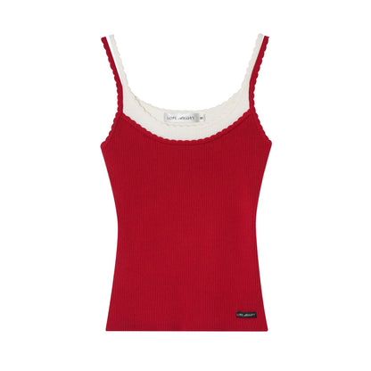 Wave-Edge Layered Knit Camisole