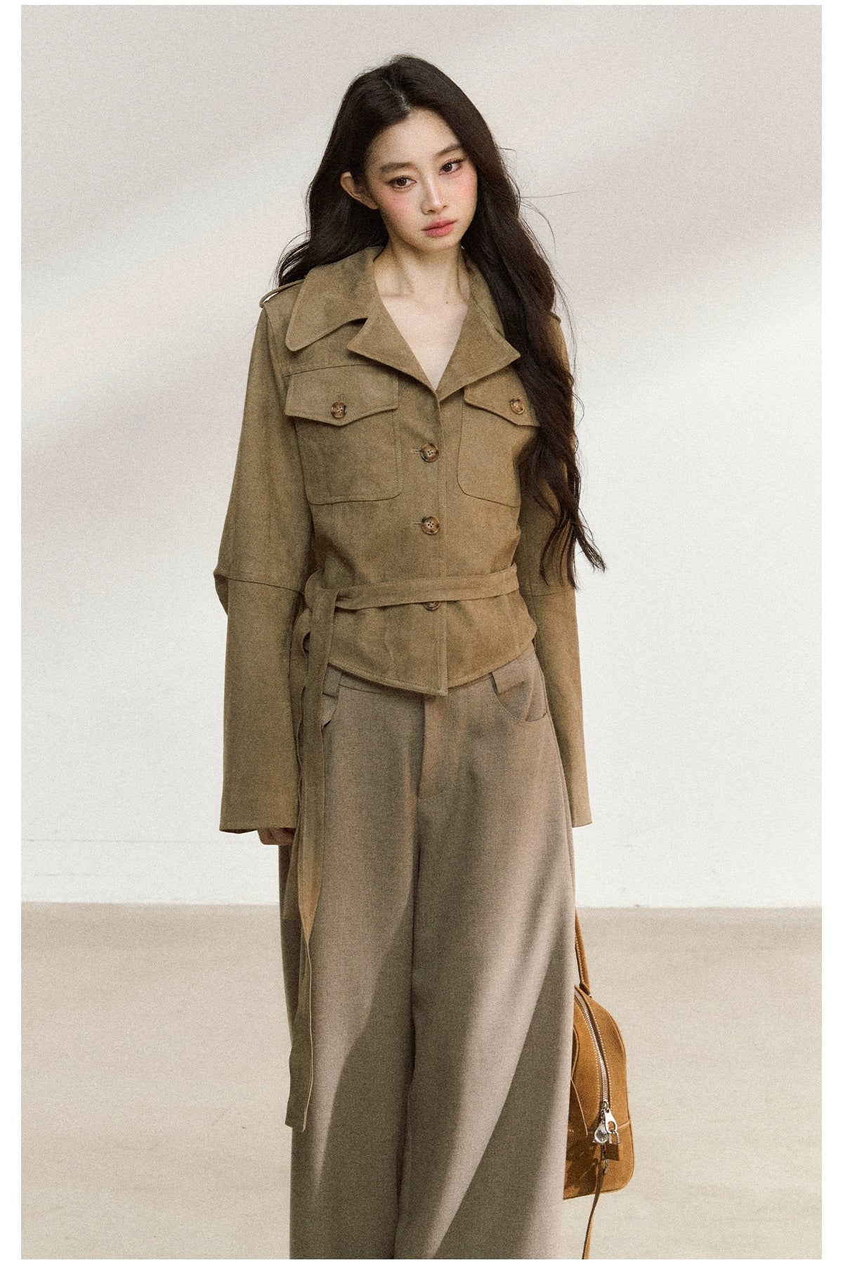Khaki Suede Cropped Jacket