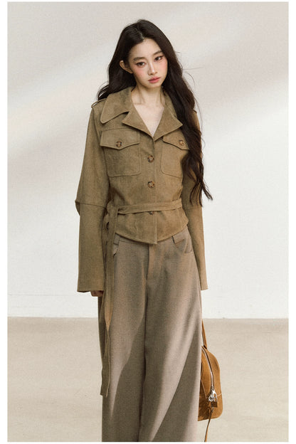 Khaki Suede Cropped Jacket