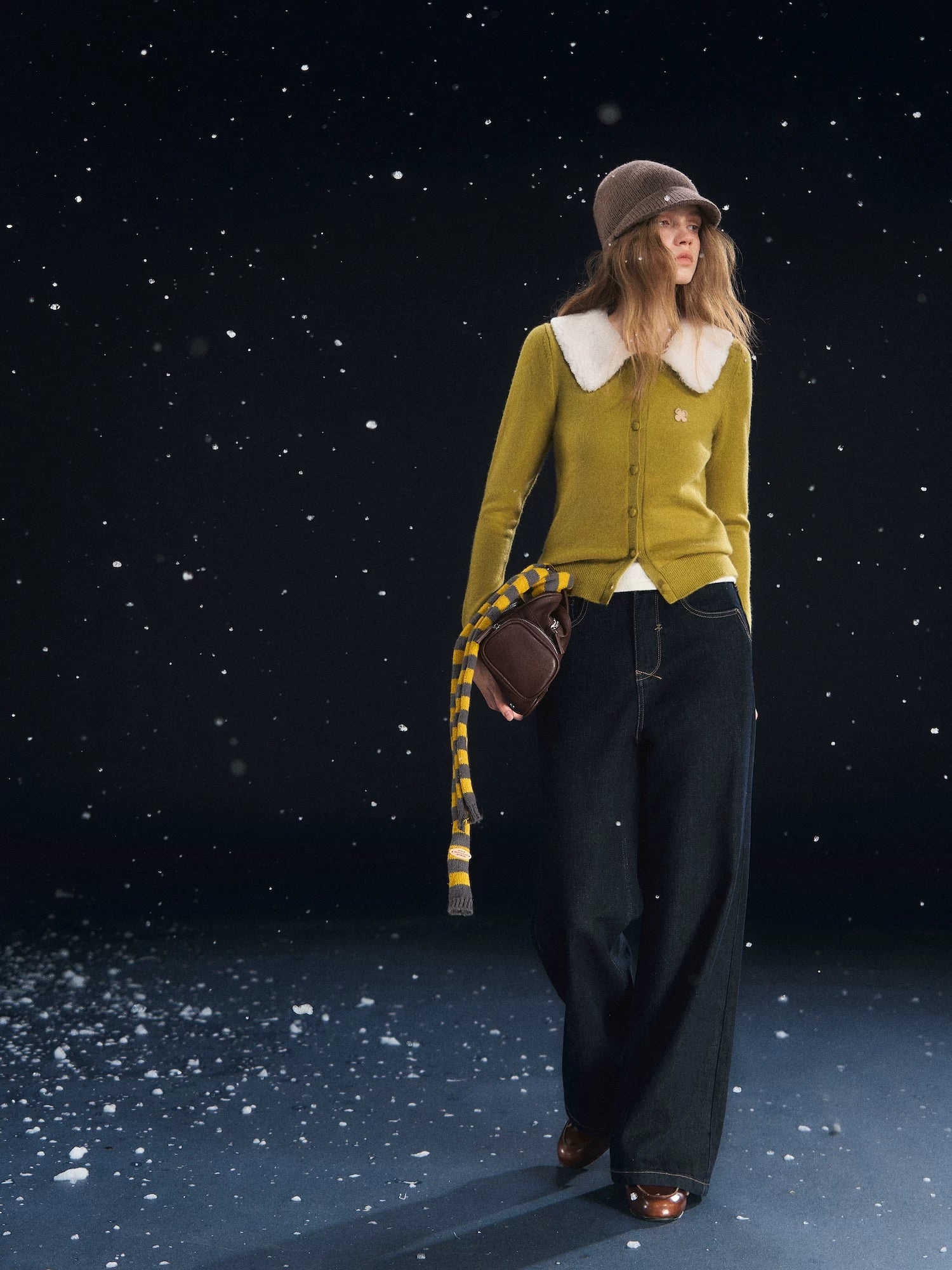 Fur Collar Soft-Touch Plush Cardigan