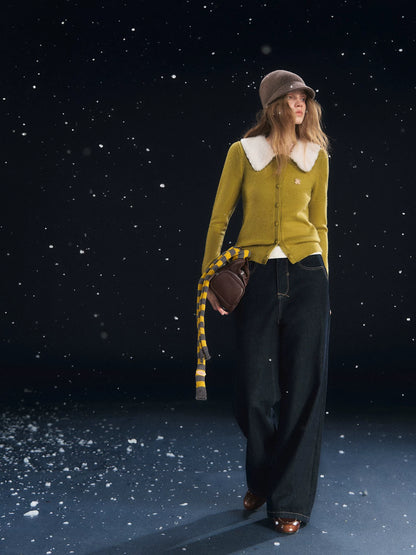 Fur Collar Soft-Touch Plush Cardigan