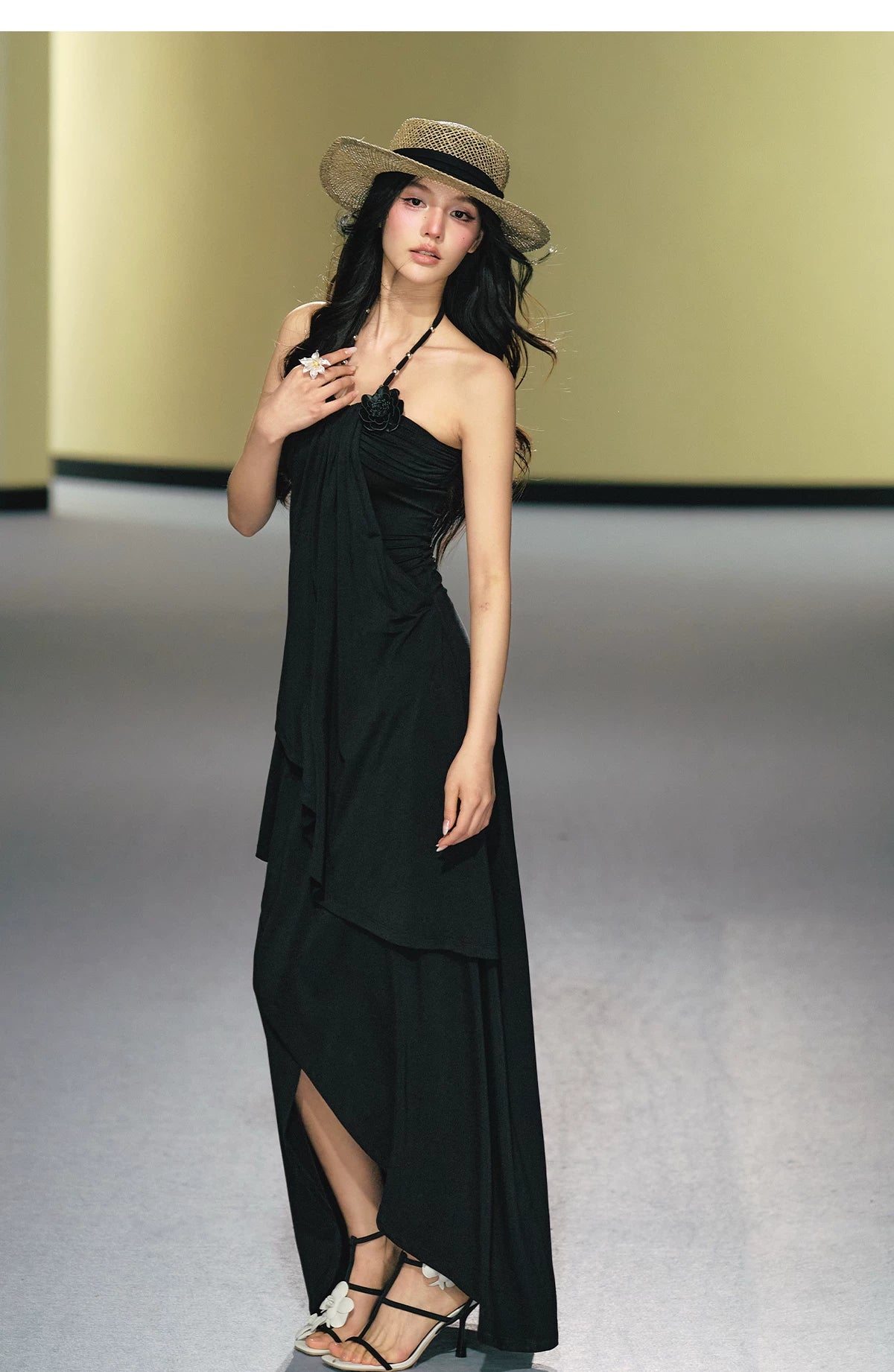 Blush Layered Halter Draped Maxi Dress