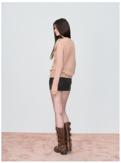 Shawl-Collar Relaxed Wool Knit Sweater