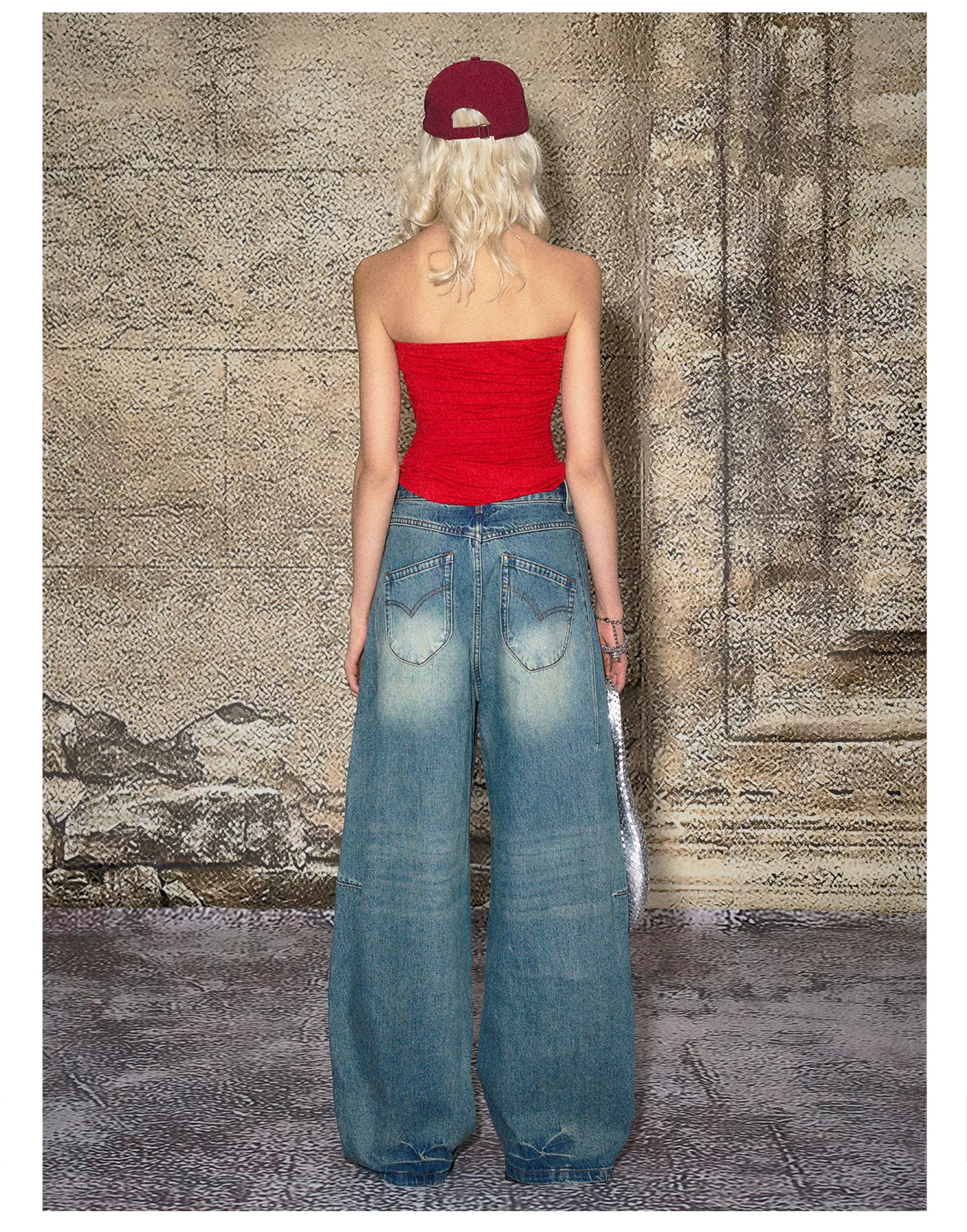 Red Floral Ruched Bandeau Crop T-shirt