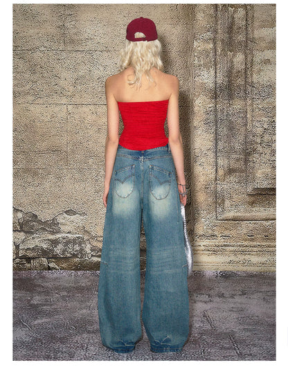 Red Floral Ruched Bandeau Crop T-shirt