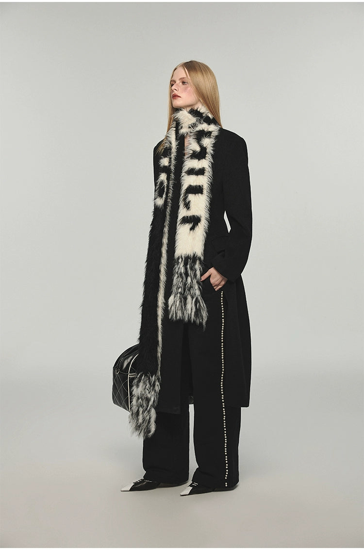 Letter Tassel Mink Fur Embossed Scarf - CHINASQUAD