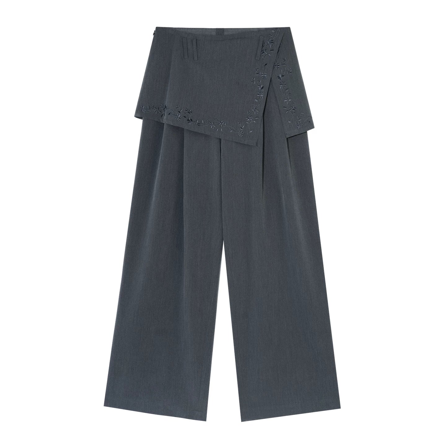 Embroidered Panel Wide-Leg Tailored Trousers