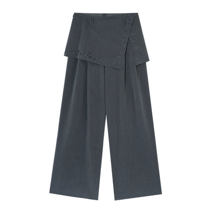 Embroidered Panel Wide-Leg Tailored Trousers