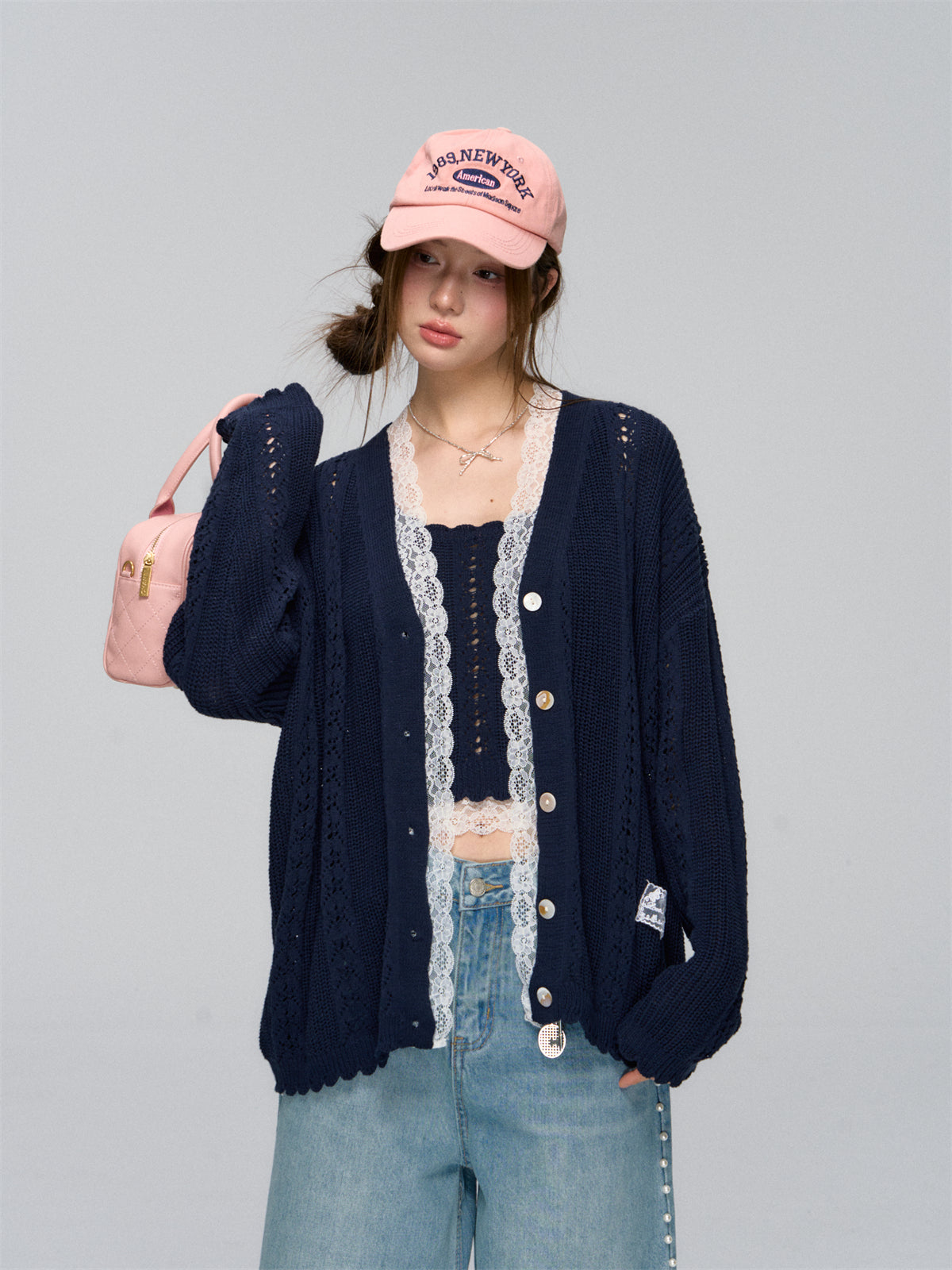 Lace-Trimmed Knit Cardigan