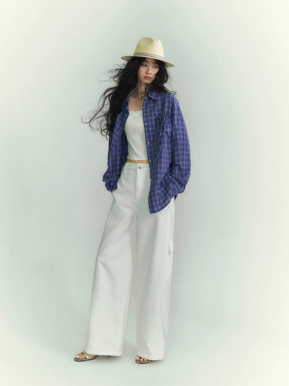 Drawstring Pocket Plaid Shirt