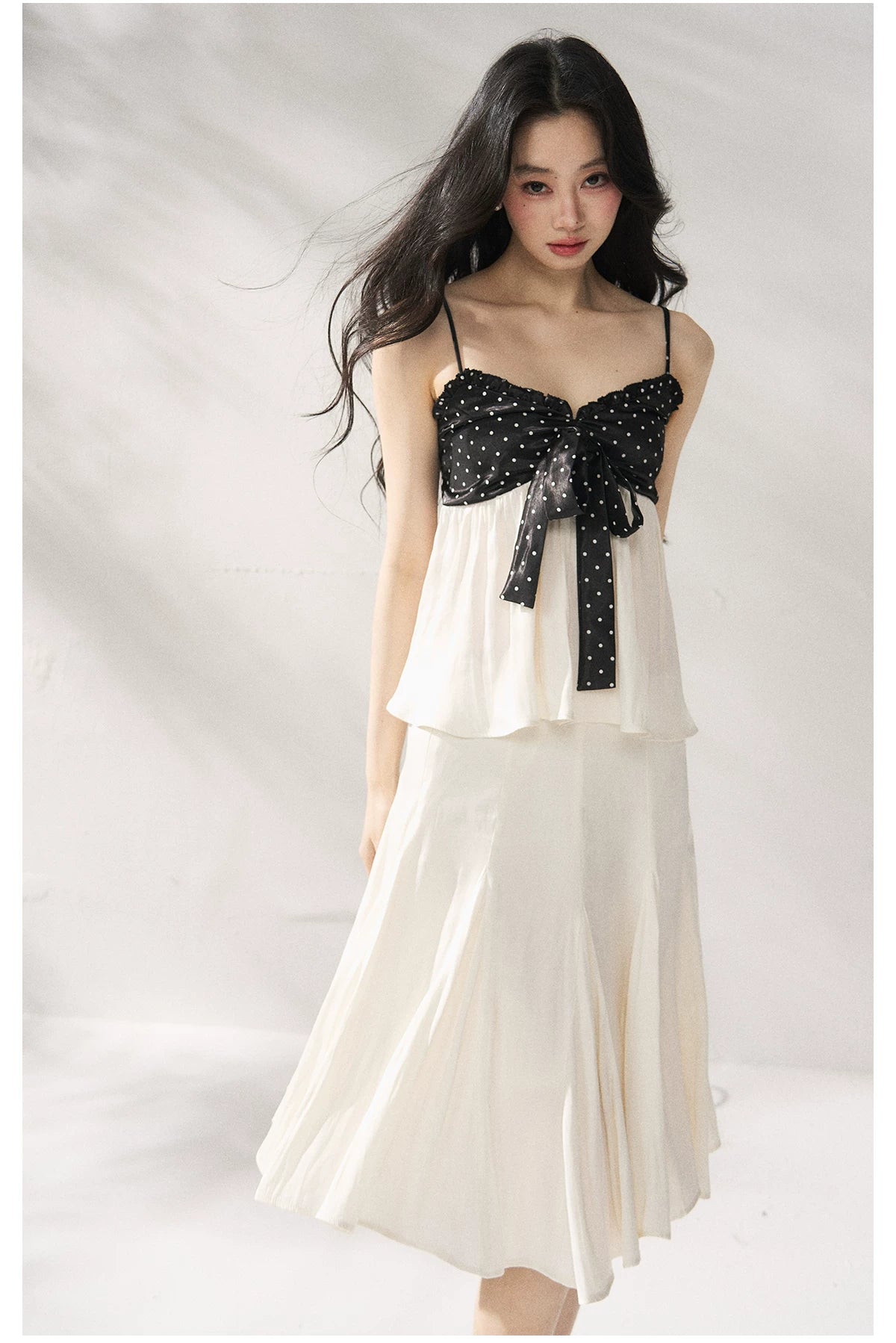 Polka Dot Camisole &amp; Bow Detail Midi Skirt Set