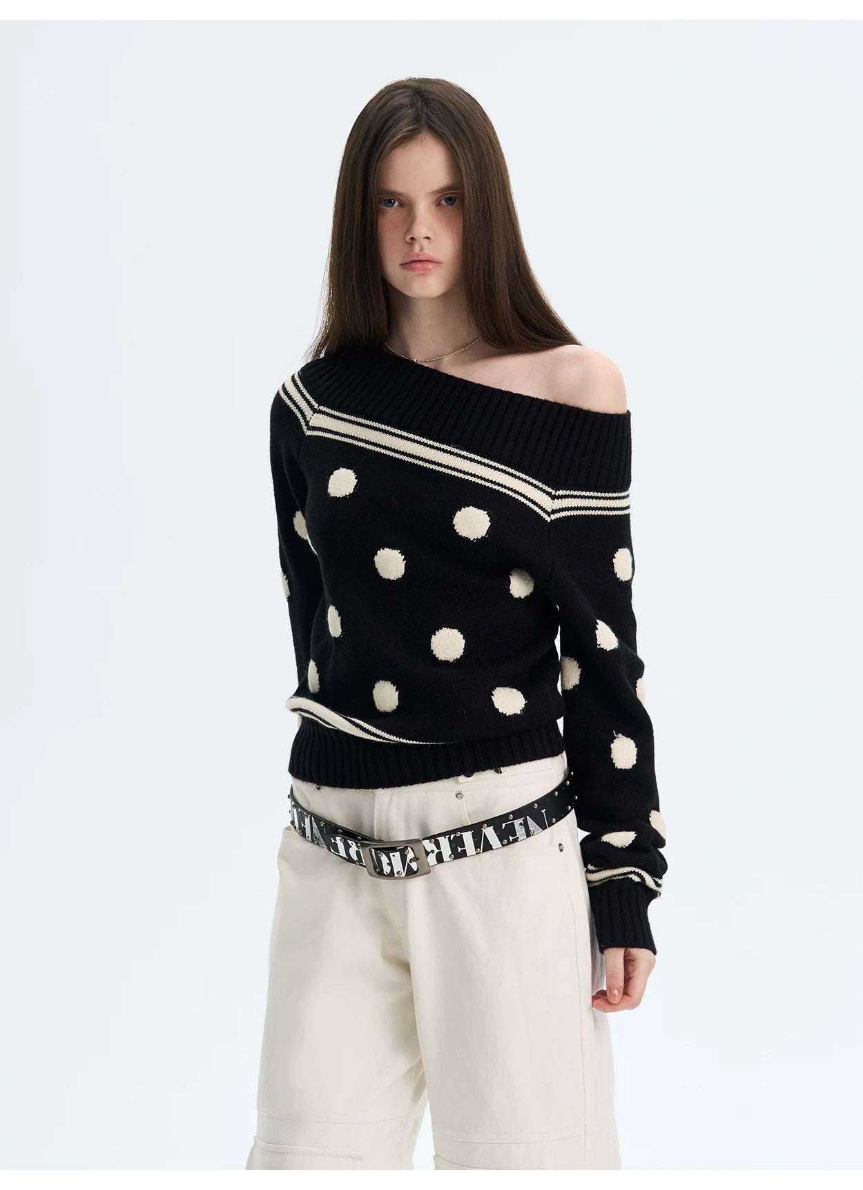 Contrast Polka-Dot Knit Sweater