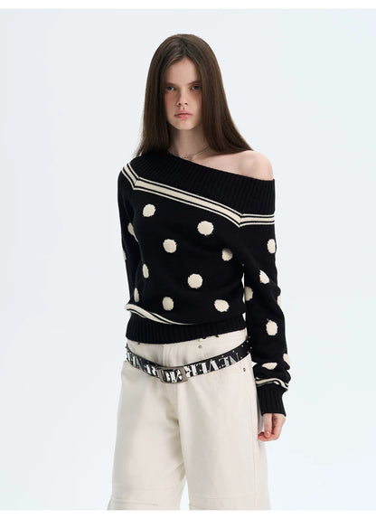Contrast Polka-Dot Knit Sweater