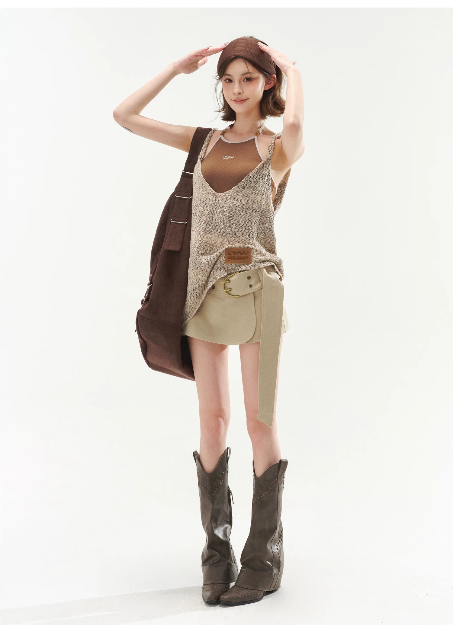 Halter Cami &amp; Textured Sheer Cover-Up Set