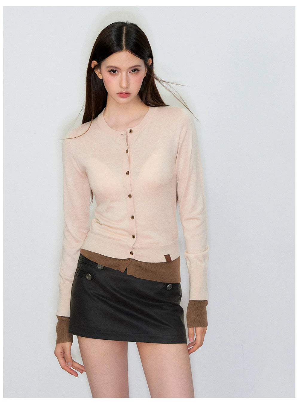 Patchwork Fitted Wool Knit Cardigan