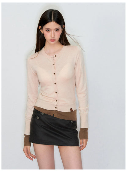 Patchwork Fitted Wool Knit Cardigan