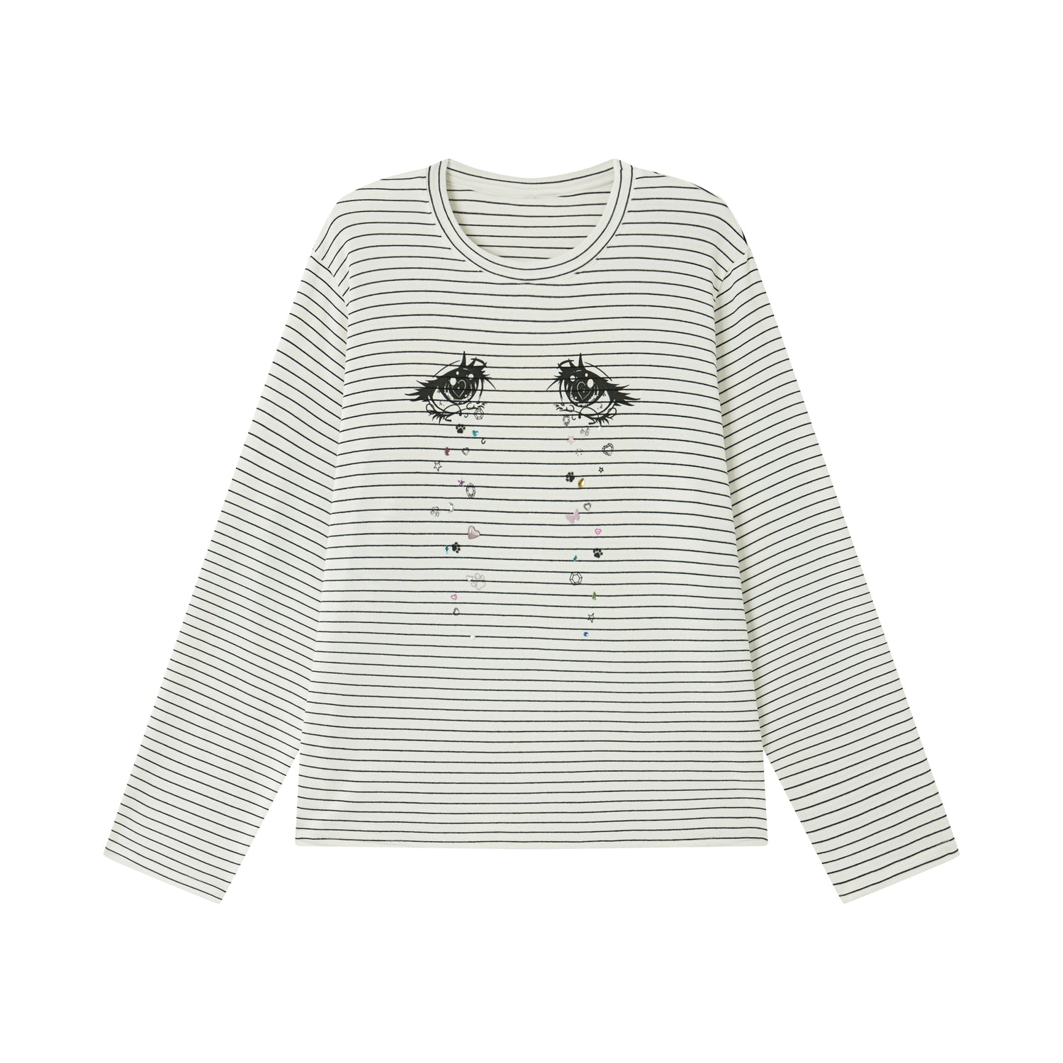 Crystal Eye Print Striped Long-Sleeve T-Shirt