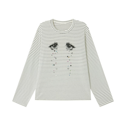 Crystal Eye Print Striped Long-Sleeve T-Shirt