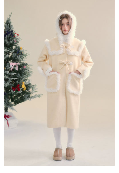 Cream Yellow Long Woolen Coat - CHINASQUAD