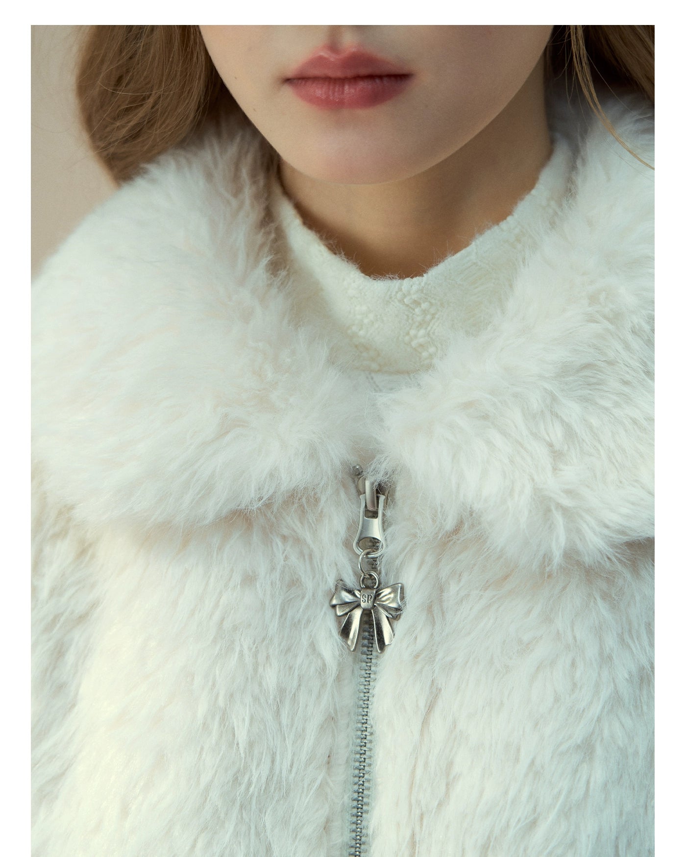 Snowland Lover Faux Fur Knit Panel Jacket