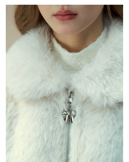 Snowland Lover Faux Fur Knit Panel Jacket