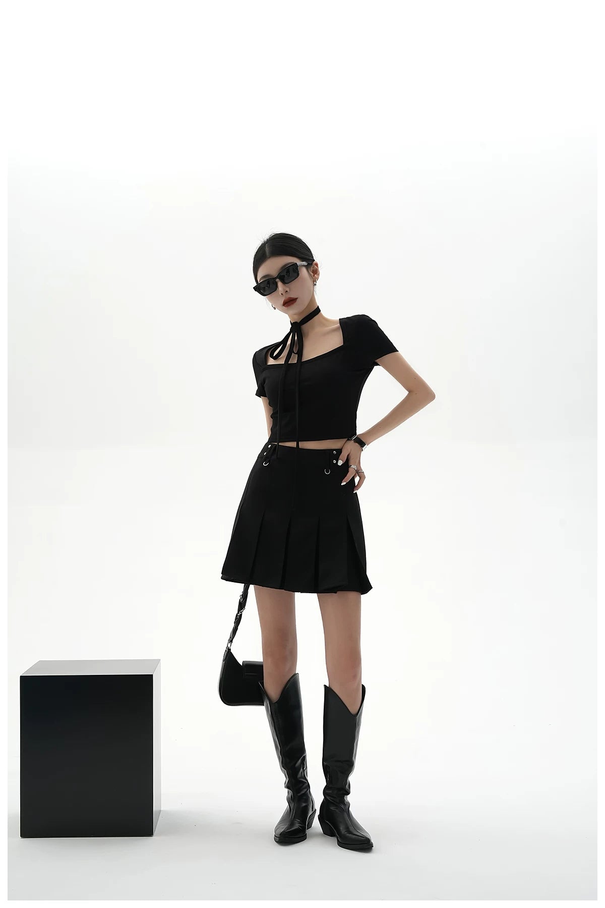 Tie-Detail Square-Neck Cropped T-Shirt