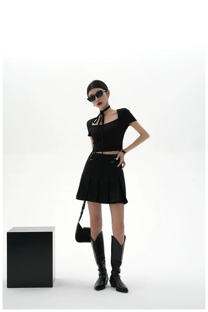 Tie-Detail Square-Neck Cropped T-Shirt