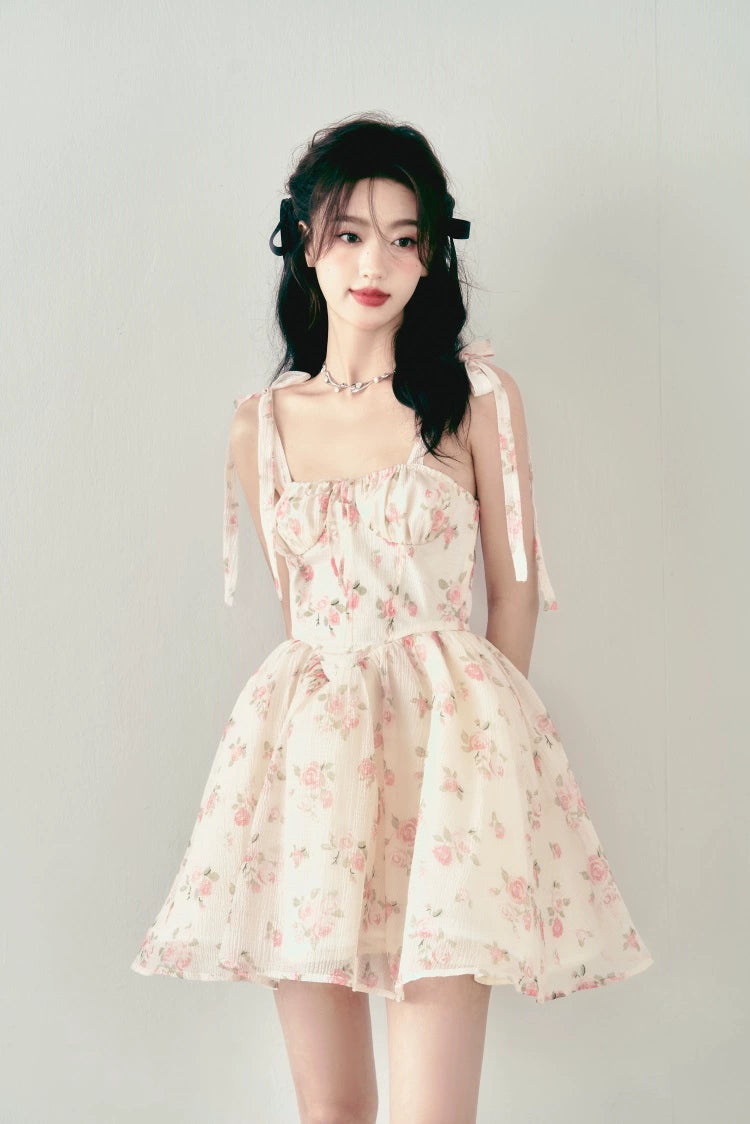 Pink Rose Floral Bow Dress