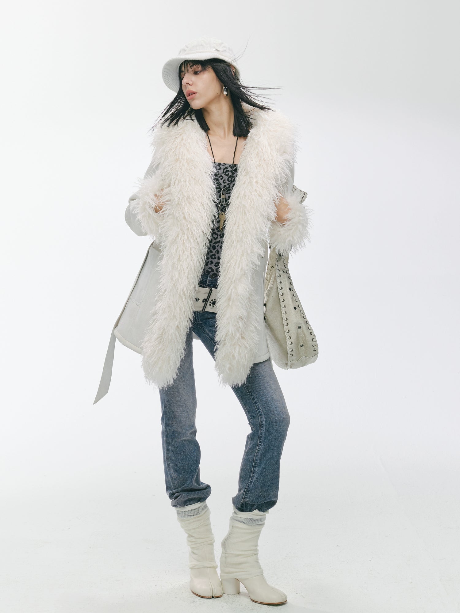 Shearling-Style Mid-Length Belted Duffle Coat
