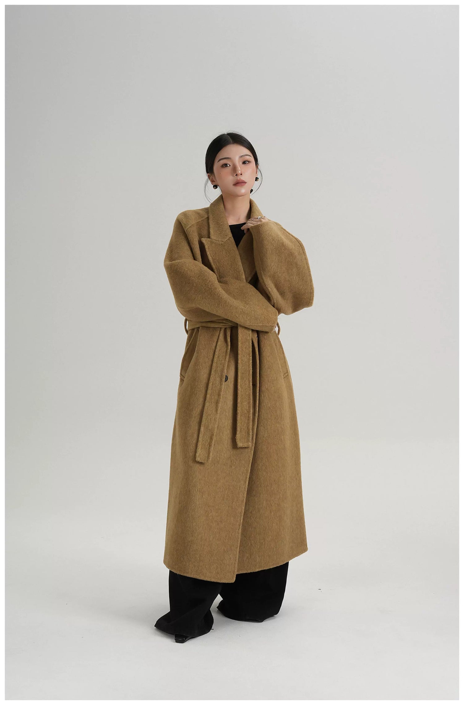 Tie-Belt Long Wool Coat