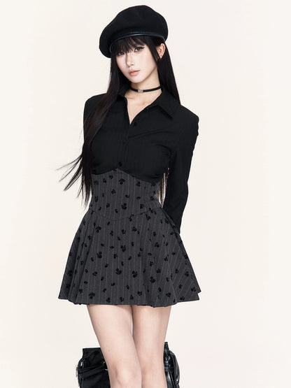 Striped Lace-Panel Waist-Defining Shirt