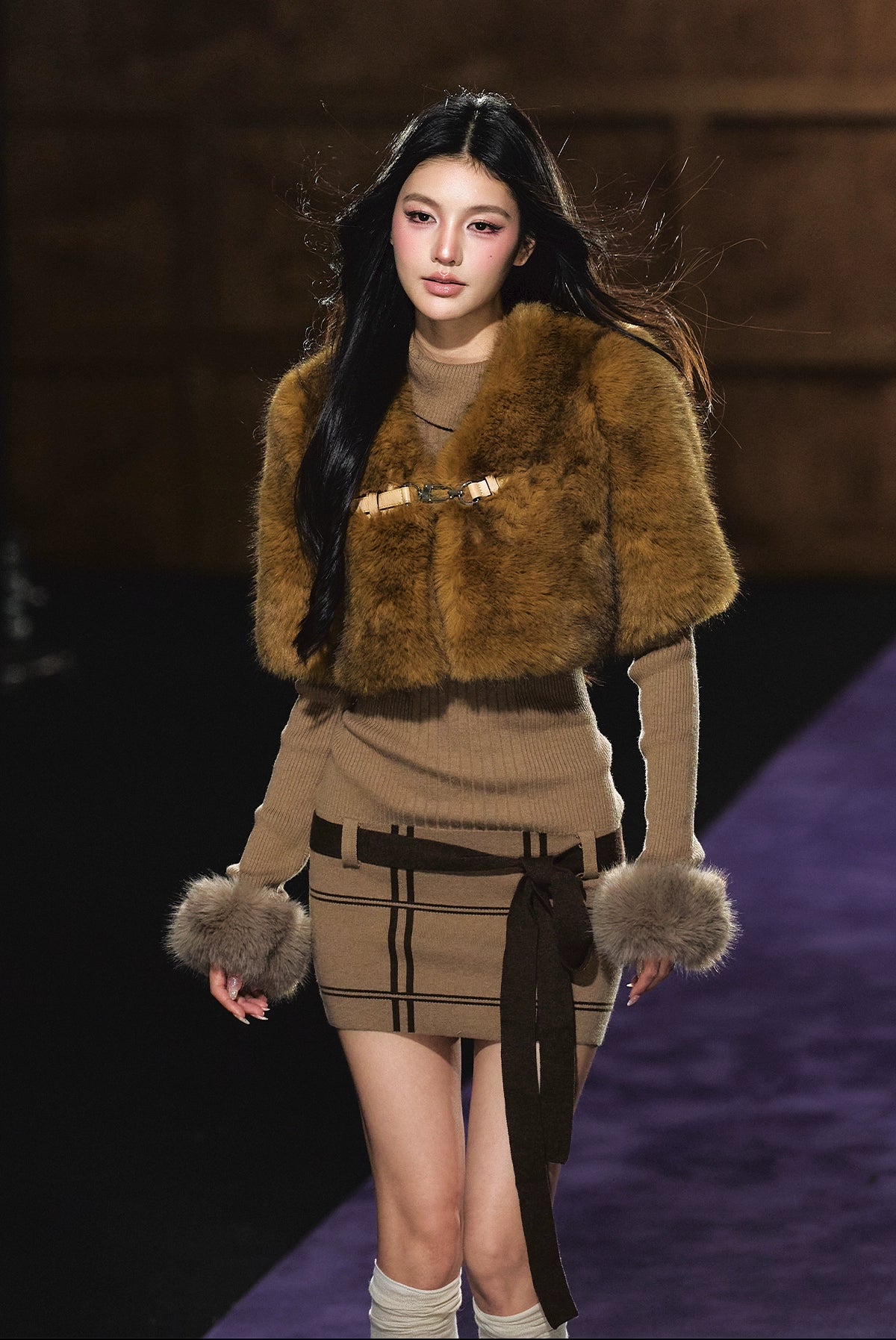 Maillard Faux Fur Cropped Cape