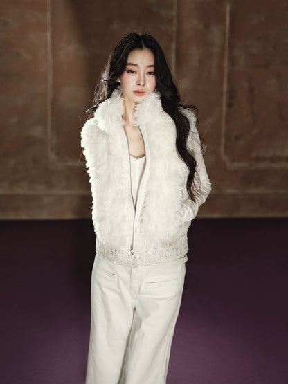 Heavyweight Beaded Wool-Blend Fleece Vest