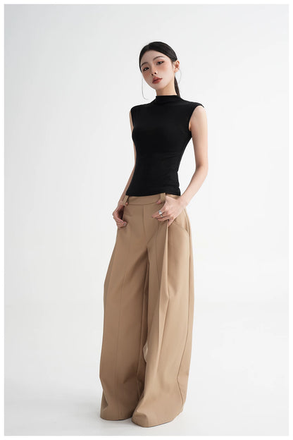 Silk Lyocell High-Neck Sleeveless Fitted T-Shirt