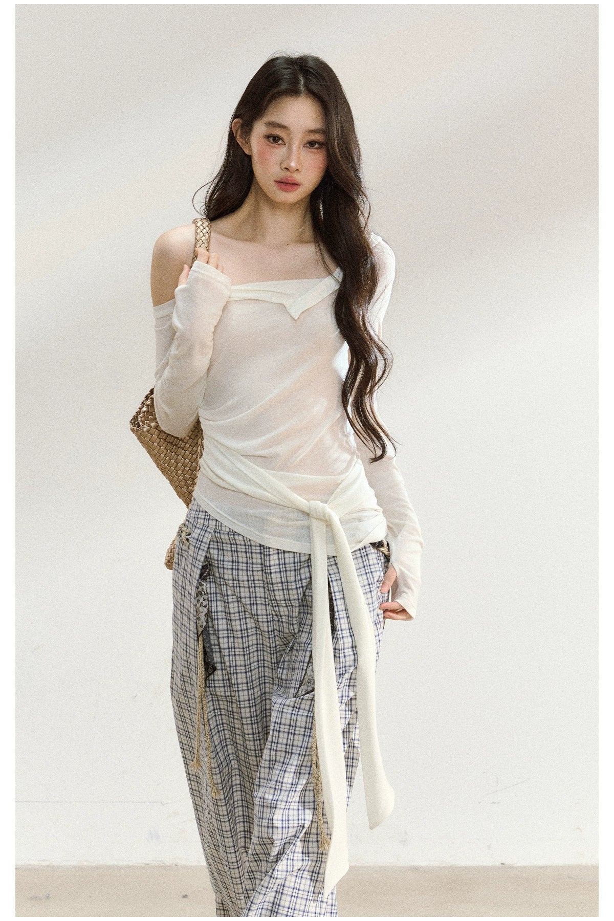 Relaxed Plaid Cotton Wide-Leg Trousers