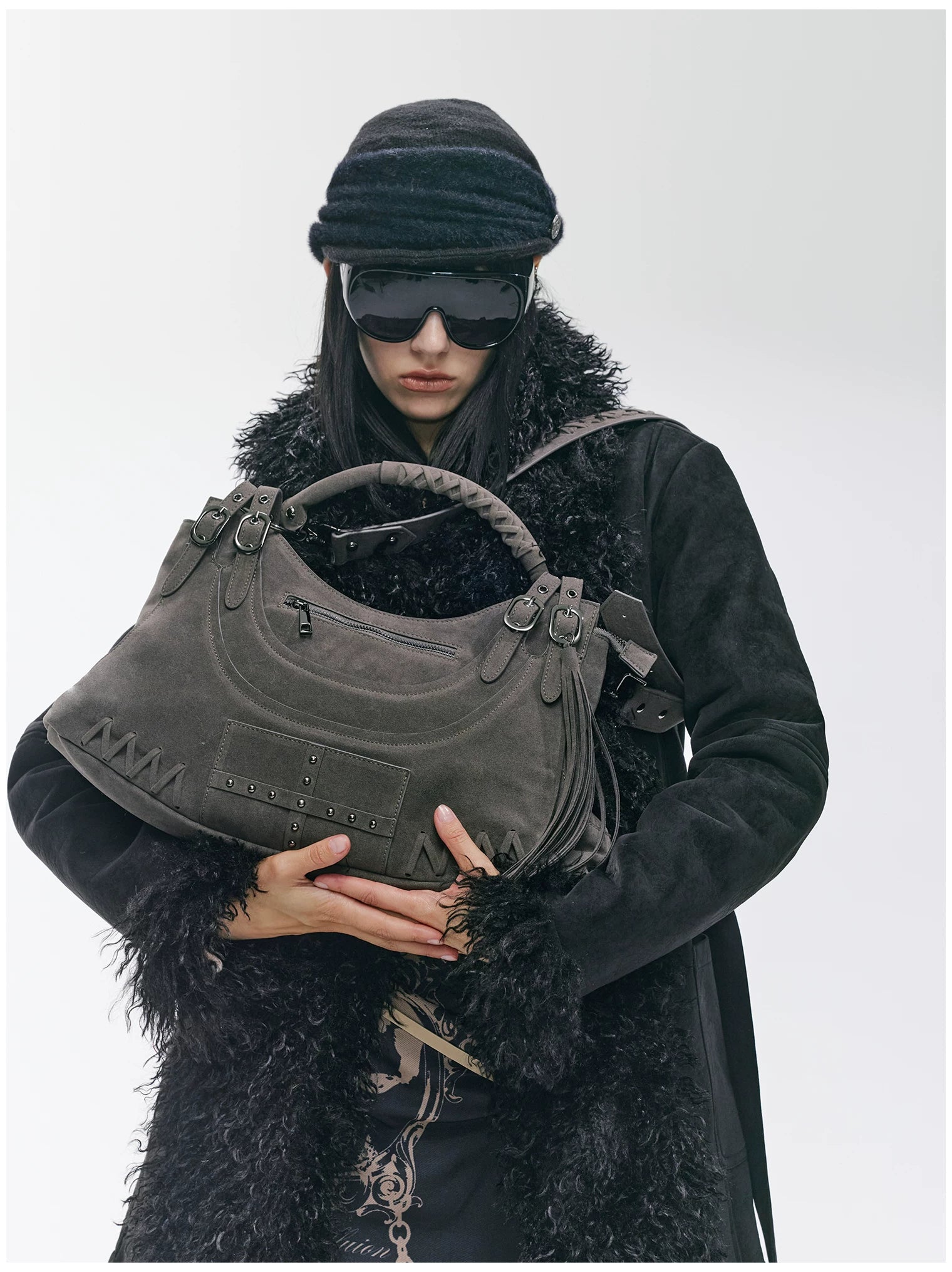 Vintage Studded Fringe Punk Shoulder Bag