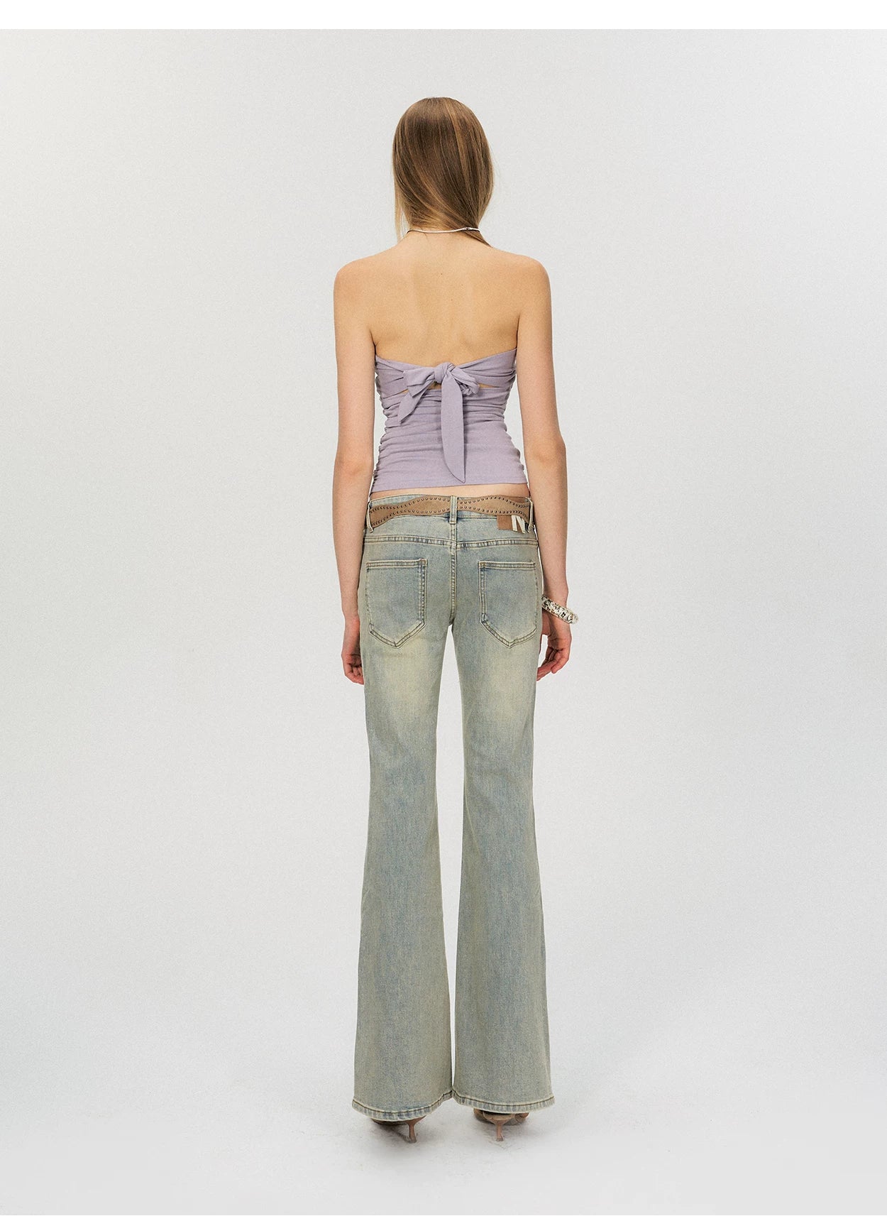 Vintage Washed Low-Rise Flared Denim Jeans