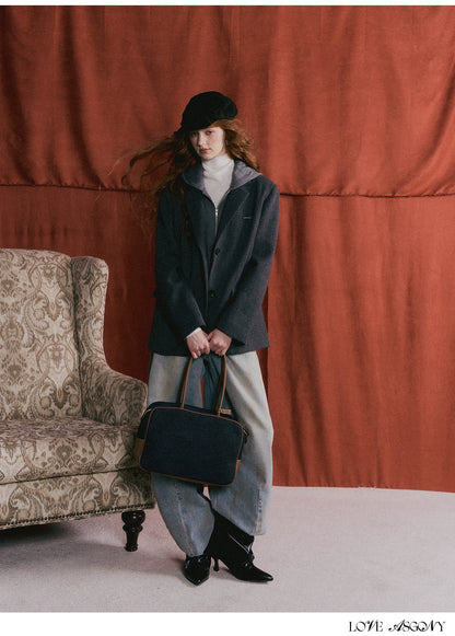 Grey Layered Wool-Blend Hoodie Blazer