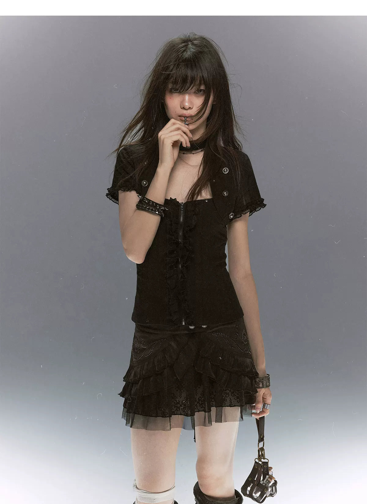 Vine Rivet Layered Skirt