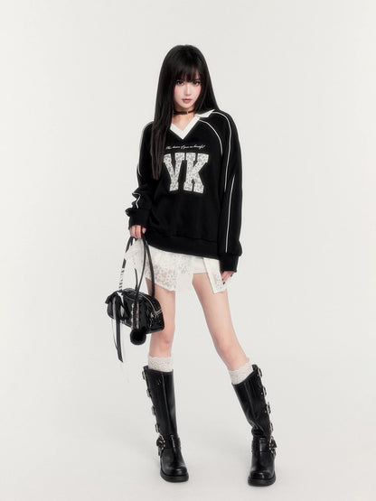 Retro Fleece-Lined Oversized Sweatshirt