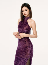 Purple & Pink Long Chinese-style Cheongsam Dress - CHINASQUAD