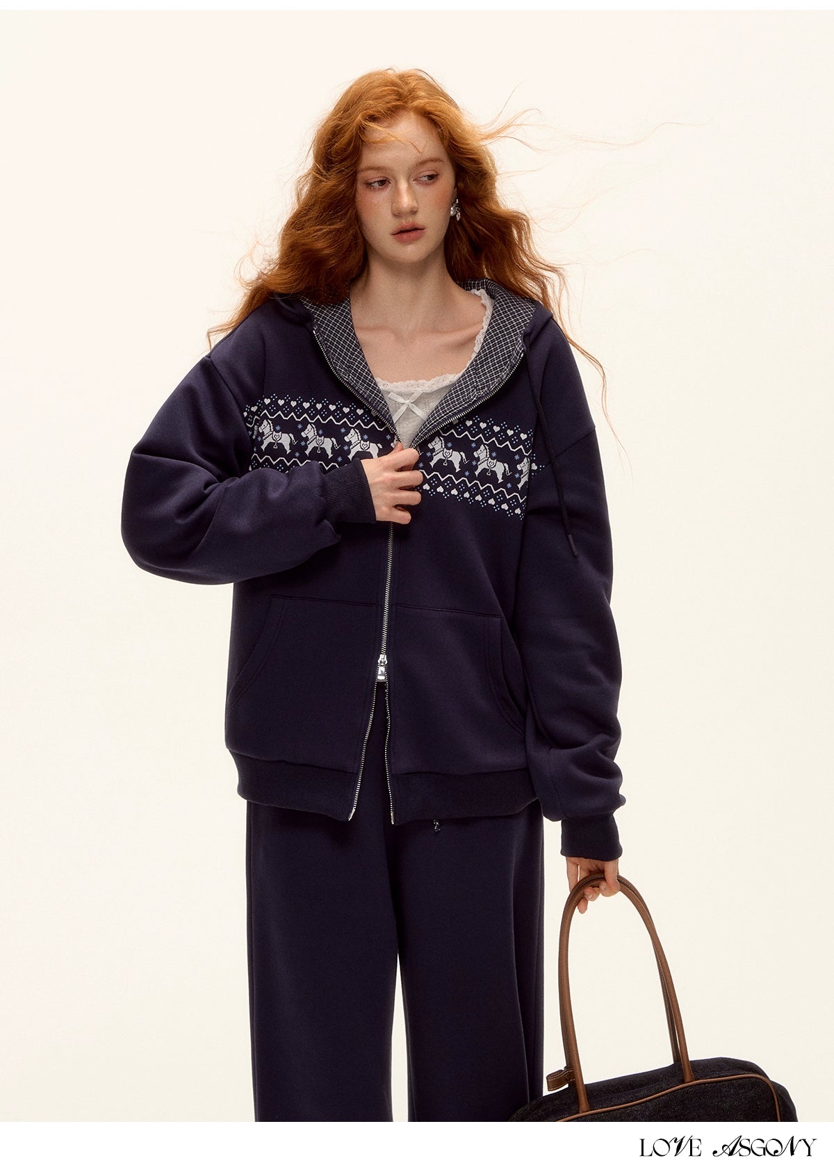 Zip-up Plaid Hoodie &amp; Wide-Leg Pants Set