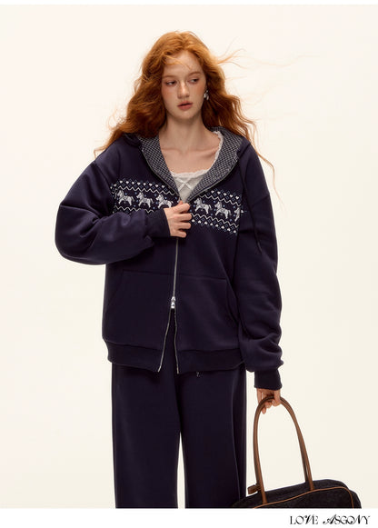 Zip-up Plaid Hoodie &amp; Wide-Leg Pants Set