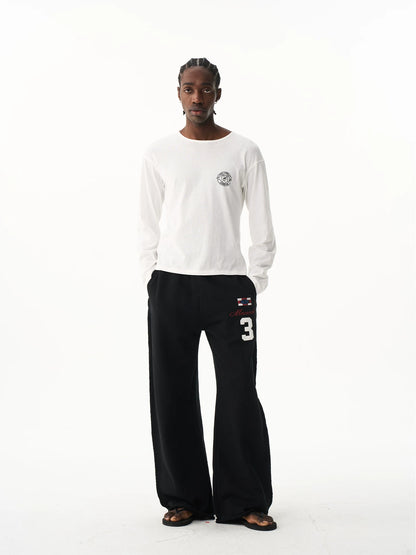 Multi-Color Embroidered Raw-Edge Sweatpants