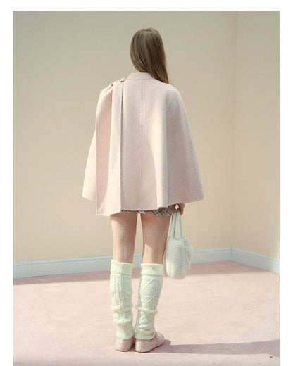 Wool Double-Faced Pink Cape Coat - CHINASQUAD